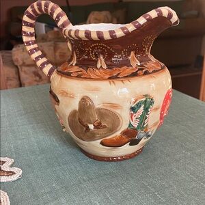 Handcrafted Ceramic Pitcher with Western Design